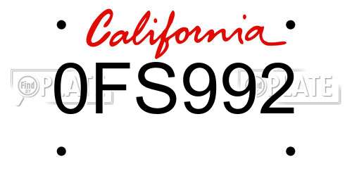 0FS992 California License Plate