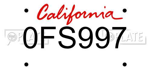 0FS997 California License Plate