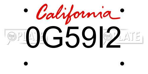 0G59I2 California License Plate