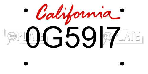 0G59I7 California License Plate