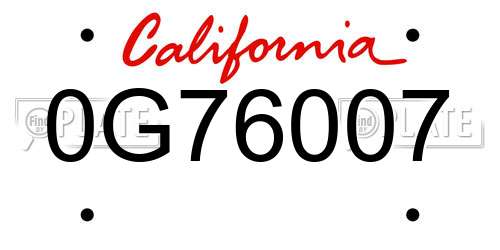 0G76007 California License Plate