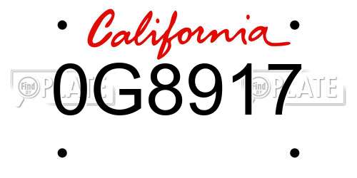 0G8917 California License Plate