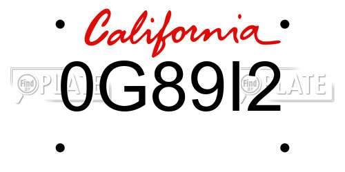 0G89I2 California License Plate