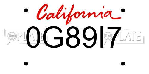 0G89I7 California License Plate
