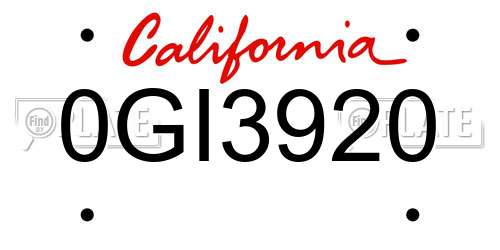 0GI3920 California License Plate
