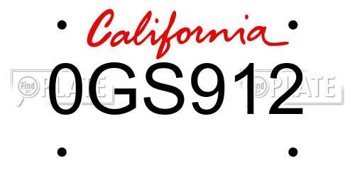 0GS912 California License Plate