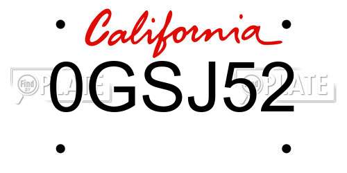 0GSJ52 California License Plate