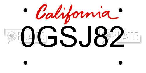 0GSJ82 California License Plate