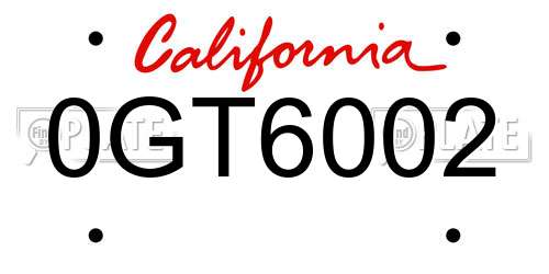 0GT6002 California License Plate