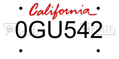0GU542 California License Plate