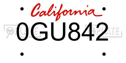 0GU842 California License Plate