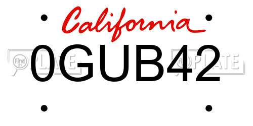 0GUB42 California License Plate