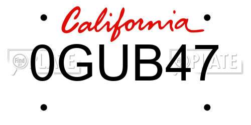 0GUB47 California License Plate