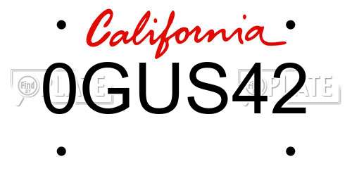 0GUS42 California License Plate