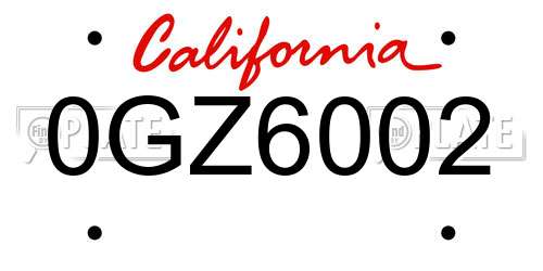 0GZ6002 California License Plate