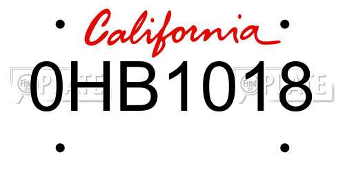 0HB1018 California License Plate