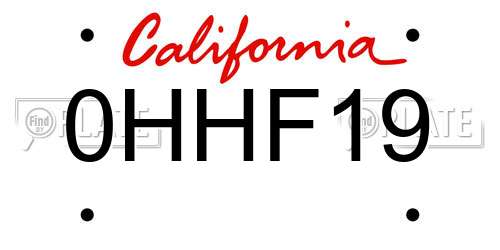 0HHF19 California License Plate