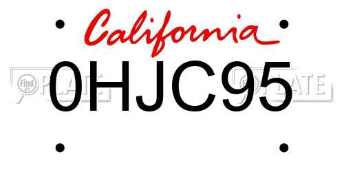 0HJC95 California License Plate