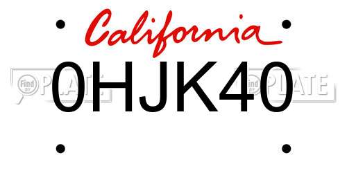 0HJK40 California License Plate