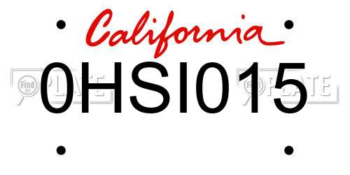 0HSI015 California License Plate