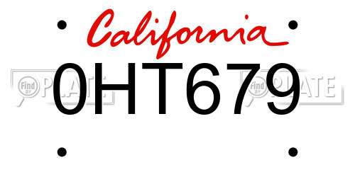 0HT679 California License Plate