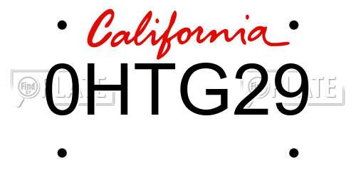 0HTG29 California License Plate