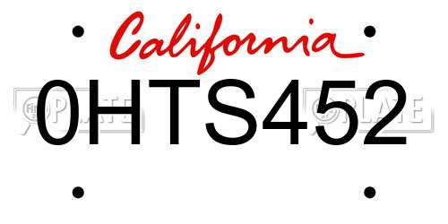0HTS452 California License Plate
