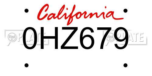 0HZ679 California License Plate