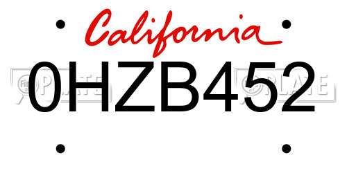 0HZB452 California License Plate