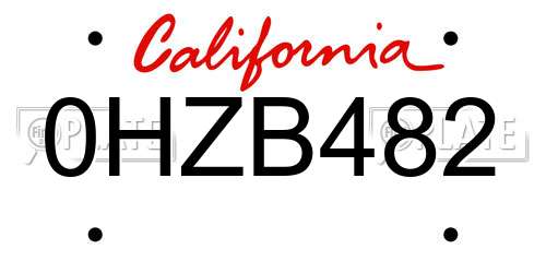 0HZB482 California License Plate