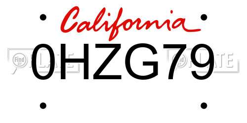 0HZG79 California License Plate