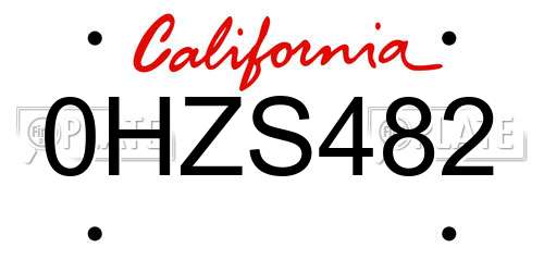 0HZS482 California License Plate