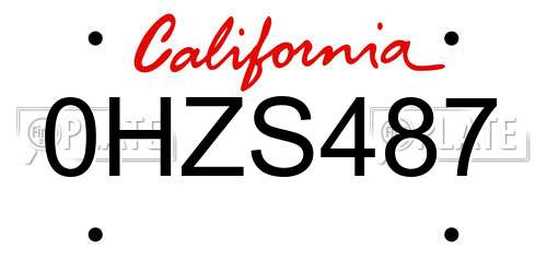 0HZS487 California License Plate