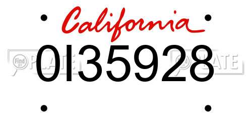 0I35928 California License Plate