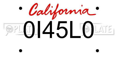 0I45L0 California License Plate