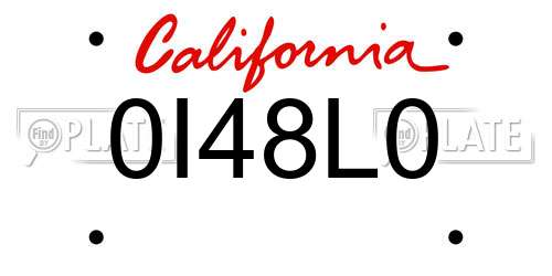 0I48L0 California License Plate