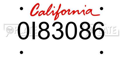 0I83086 California License Plate