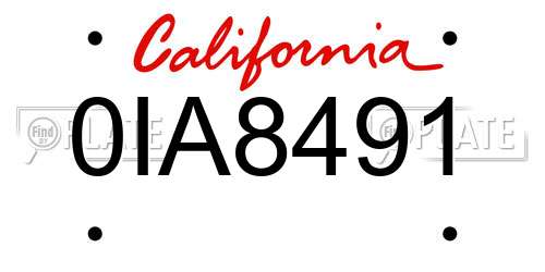 0IA8491 California License Plate