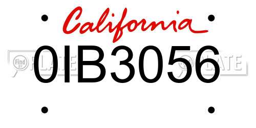 0IB3056 California License Plate