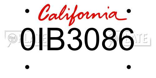 0IB3086 California License Plate