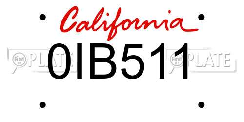0IB511 California License Plate