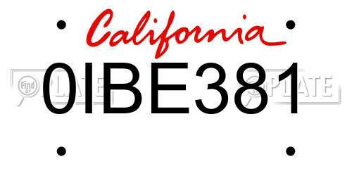 0IBE381 California License Plate