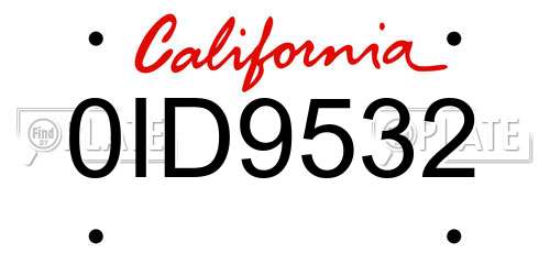 0ID9532 California License Plate