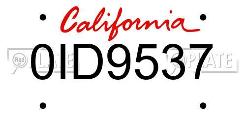0ID9537 California License Plate