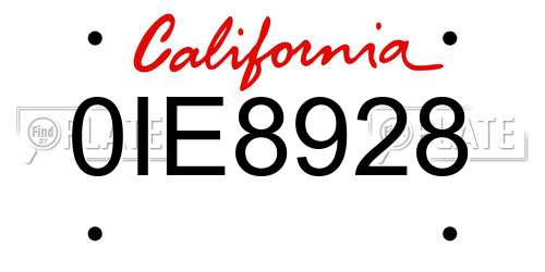 0IE8928 California License Plate