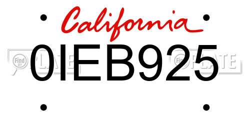 0IEB925 California License Plate