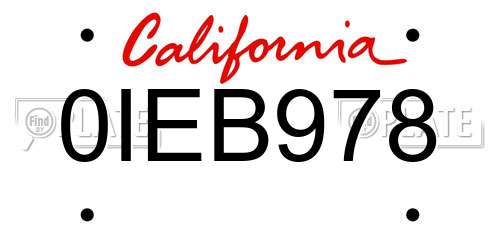 0IEB978 California License Plate