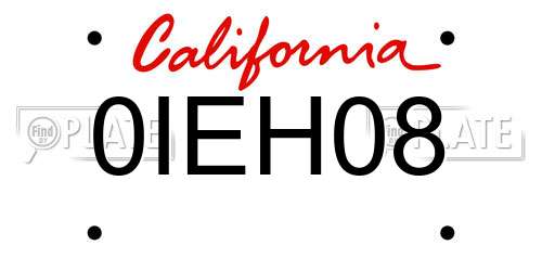 0IEH08 California License Plate