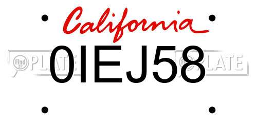 0IEJ58 California License Plate