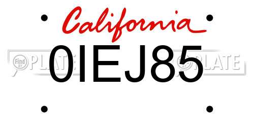 0IEJ85 California License Plate